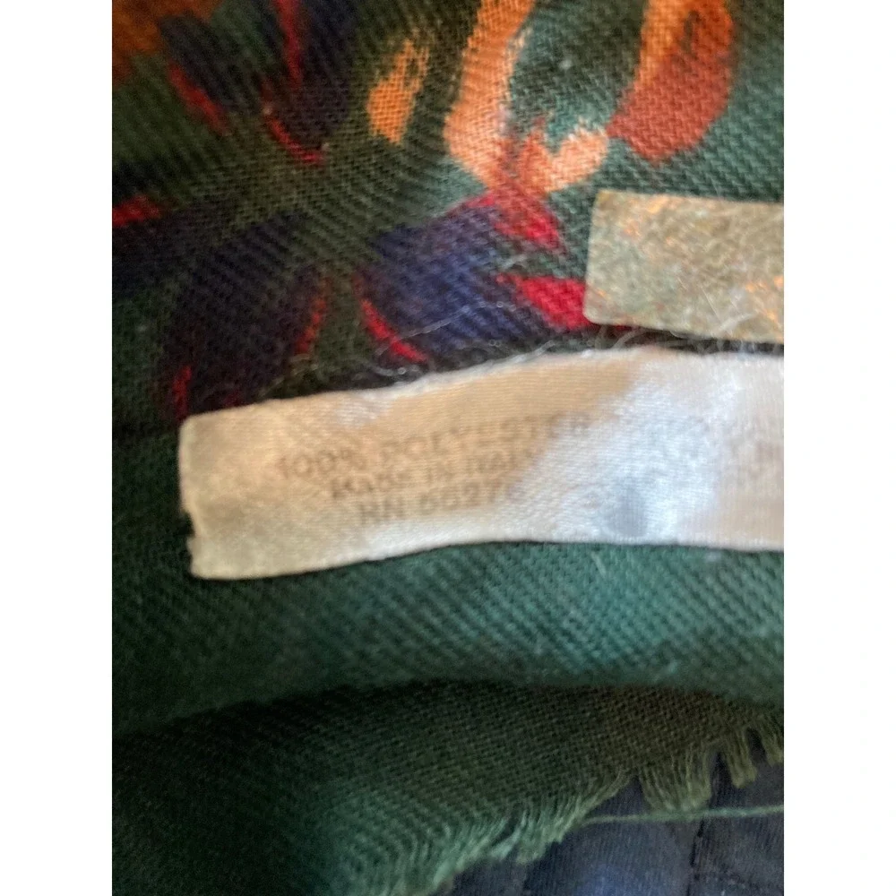 Vintage Style Made in Italy Green Floral Paisley Print Fringe‎ Wrap Scarf Shawl - Picture 8 of 8